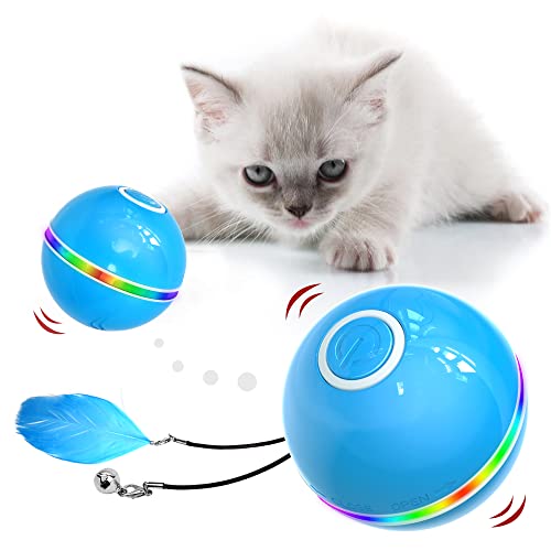 Iokheira Katzenball mit LED-Licht, Elektrisch Zwei-Farben Katzenspielzeug Ball interaktives Spielzeug für Katzen, selbstdrehender 360-Grad-Ball, wiederaufladbares interaktives Blau Ball von Iokheira
