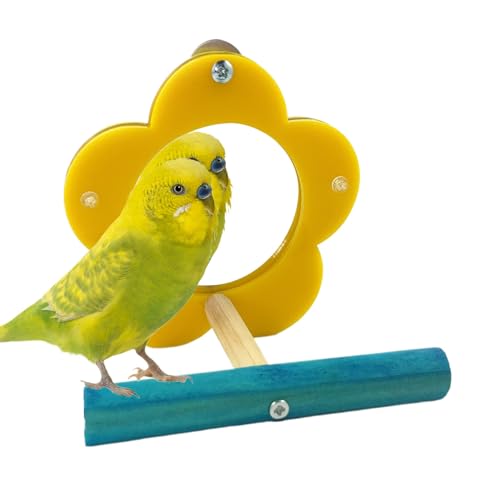 Bird Mirror for Cage, Parrot Interactive Game Toy with Chewing Flower Shape, Enrichment Stand for Cockatiel Cage Accessories and Pet Entertainment Supplies, 3.94x3.15x3.94 Inches von Iouyjiu