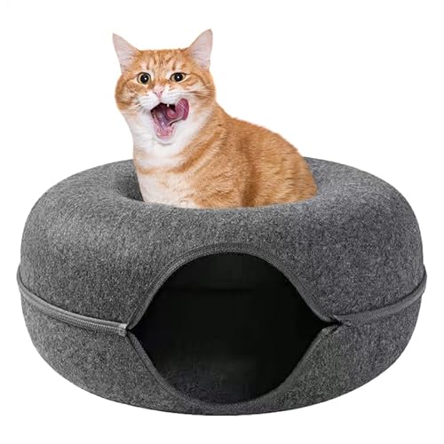 Iouyjiu Katzen-Tunnelbett für Katzen, für den Innenbereich, Tunnel in Donut-Form für Katzen, Höhle für atmungsaktiv und kratzfest, rundes Filzbett für Katzen, Tunnel aus Filz von Iouyjiu