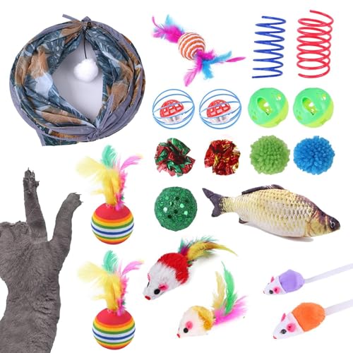 Iouyjiu Katzenspielzeug mit Federn, Spieltunnel für Katzen, buntes Katzenspielzeug, interaktives Katzenspielzeug, 20-teiliges buntes Katzenspielzeug-Set mit Tunnel Iouyjiu Katzenspielzeug mit Federn, Spieltunnel für Katzen, buntes Katzenspielzeug, interaktives Katzenspielzeug, 20-teiliges buntes Katzenspielzeug-Set mit Tunnel von Iouyjiu
