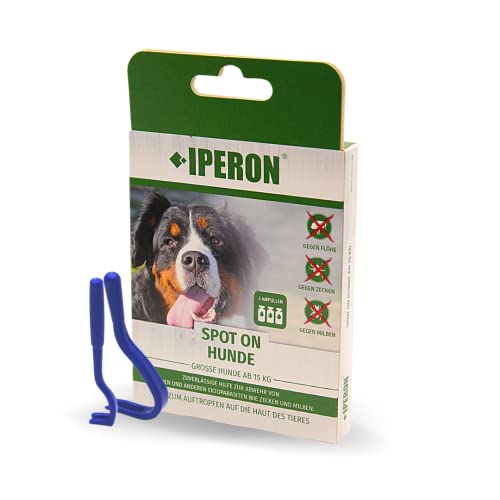IPERON® 2 x 3 x 3 ml Spot-ON Flohschutz für Große Hunde Tropfen Zecken Abwehr + Zeckenhaken von Iperon