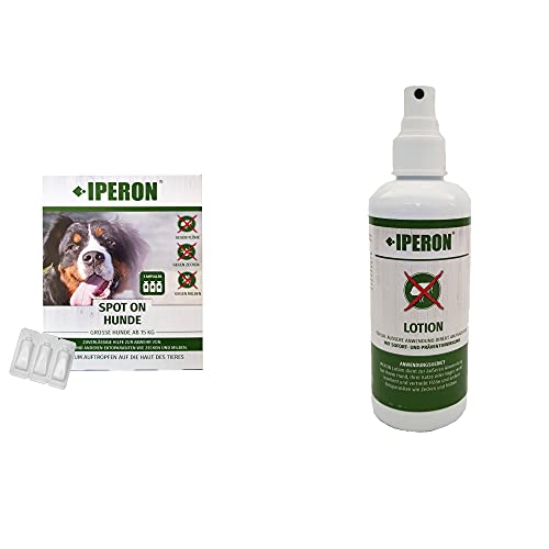IPERON® 3 x 3 ml Spot-ON großer Hund + 200 ml Lotion im Set Zeckenschutz Pflege für Hunde Katzen Nager Abwehr Ungeziefer Flöhe Zecken von Iperon