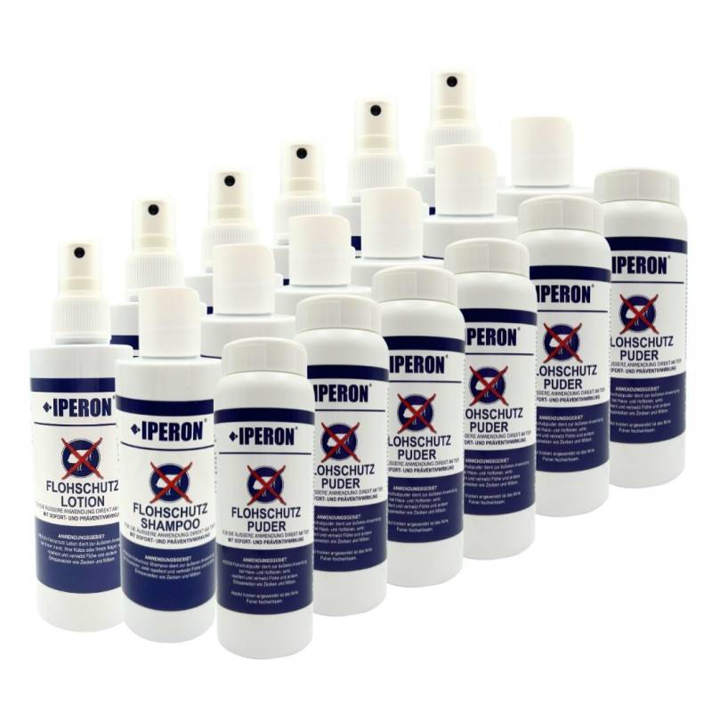 IPERON® Flohschutz Trio - je 6 x 200 ml Lotion, 200 ml Shampoo & 100 g Puder im Set von Iperon