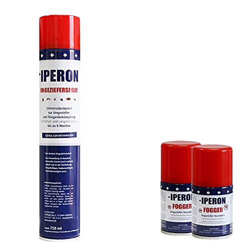 IPERON® 1 x 750 ml Ungezieferspray + Fogger 1 x 200 ml im Set mit Sofort- und Langzeitwirkung Insektenschutz und Abwehr effektiv bei Befall von Flöhen von Iperon