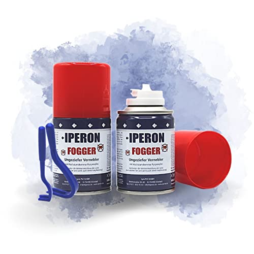 IPERON® 12 x 200 ml Fogger Doppelpack Ungeziefervernebler für 24 Räume à 30 m² Ungeziefer Flöhe + Zeckenhaken von Iperon