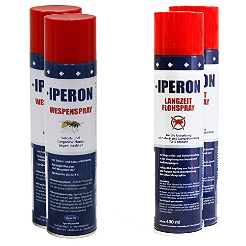 Iperon® 2 x 400 ml Langzeit Flohspray + 2 x 400 ml Wespenspray im Set mit Sofort- und Langzeitwirkung Insektenschutz Parasiten Flöhe Abwehrspray gegen Wespen von Iperon