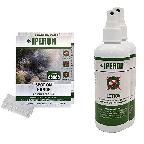 IPERON® 2 x 5 x 1 ml Spot-ON Kleiner Hund + 2 x 200 ml Lotion im Set Zeckenschutz Pflege für Hunde Katzen Nager Abwehr Ungeziefer Flöhe Zecken von Iperon