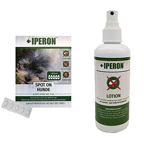 IPERON® 5 x 1 ml Spot-ON Kleiner Hund + 200 ml Lotion im Set Zeckenschutz Pflege für Hunde Katzen Nager Abwehr Ungeziefer Flöhe Zecken von Iperon