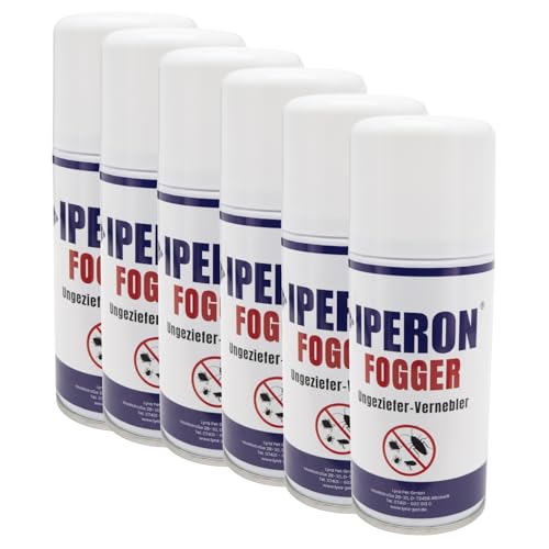 Iperon® 6 x 150 ml Fogger Ungeziefer-Vernebler | Sofortwirkung gegen Ungeziefer | Mit Chrysanthemum cinerariaefolium Extrakt, Geraniol & Zitroneneukalytpusöl | Effektive Bekämpfung von Schädlingen von Iperon
