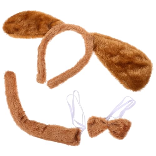 Ipetboom 1 Satz Hundekostüm mit Kopfbügel und Fliege Teiliges Hundekostüm Zubehör für Partys und Bühnenaufführungen aus Weichem Material Bequem zu Braunes Plüschdesign von Ipetboom