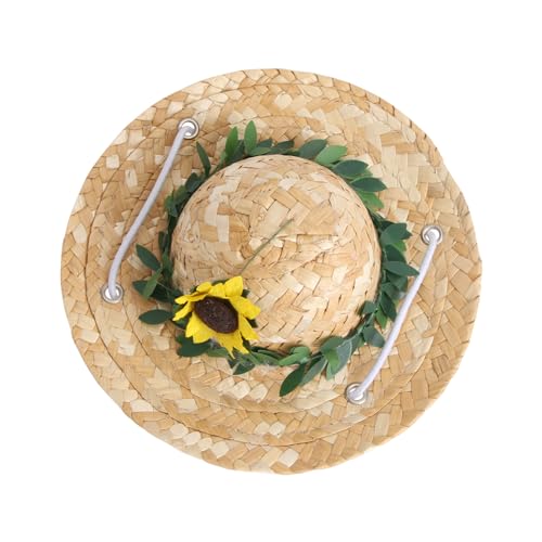 Ipetboom 1Stk Hut aus Sonnenblumenstroh Mini-Strohhut Sonnenblumen hundemütze Feiertagskatze Sonnenblumen-Strohhut für Haustiere Haustier-Hut-Ornament Sommer schmücken Kleidung Plastikblume von Ipetboom