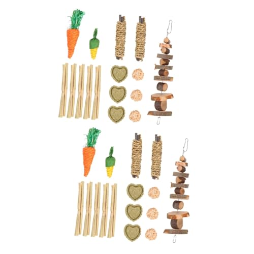 Ipetboom 2 Sätze Kaninchen Spielzeug Kaninchenspielzeug Leckereien für Kleintiere Hamsterspielzeug Hasenspielzeug Spielset aus Holz Kaninchen-Backenspielzeug Hamster Backenzahn Spielzeug von Ipetboom
