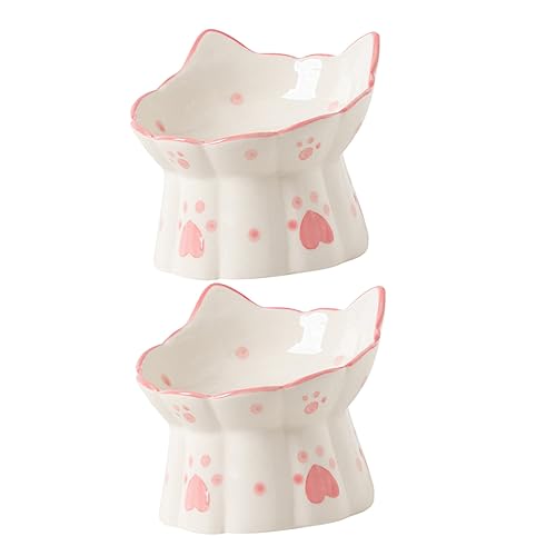 Ipetboom Erhöhtes Katzenfutternapf-Set 2-teilig Katzennäpfe Ständer Keramik-katzennäpfe Futternapf Für Haustiere Geneigtes Design Katzenhals von Ipetboom