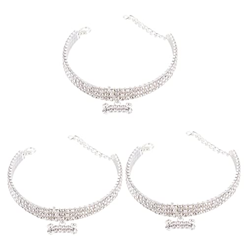 Ipetboom 3 Stück Luxuriöses Hundehalsband Mit Strasssteinen Haustier-Halskette Verstellbare Schnalle Kette Kristall Hundehalsband Weiß Größe L von Ipetboom