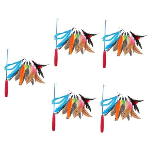 Ipetboom 5sätze Katzenspielzeug Teleskopische Katzenangel Mit Austauschbarem Federkopf Interaktives Spielzeug Zur Aktivierung des Jagdinstinkts Für Indoor-Katzen Roter Griff Blauer Stab von Ipetboom