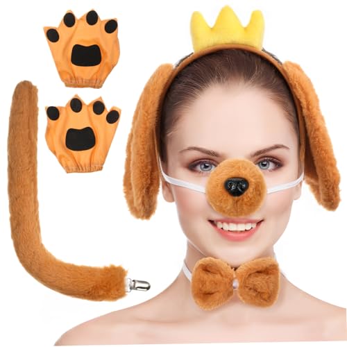 Ipetboom Hundekostüm Set mit Niedlichem Hundekopfband Verstellbarem Plüschkopfband Künstlicher und Bequemes Tierkostüm Zubehör für Party und Cosplay von Ipetboom