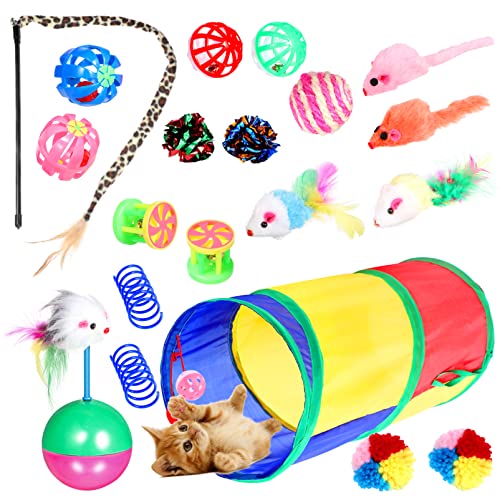 Ipetboom Katzentunnel-Spielzeug-Set, 20 Stück Knisterglocken-Bälle, Katzenspielzeug, Katzenfeder, Spielzeug, interaktives Katzenspielzeug von Ipetboom