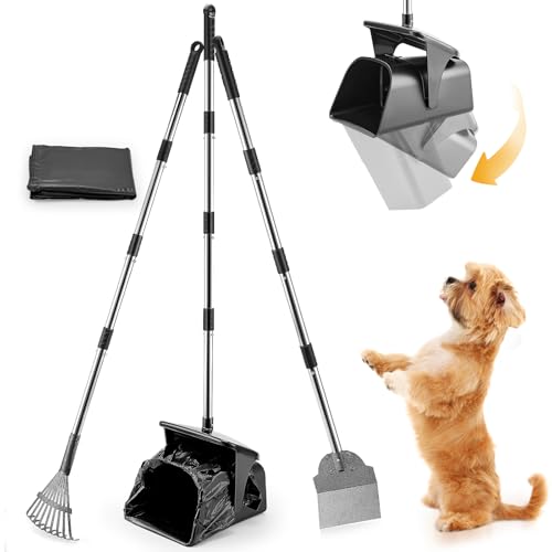 Iptienda Hundekotschaufel,3 Stück Hundekotsammler aus Metall,119CM verlängern Upgrade Griff Rechen Kehrschaufel,Schaufel für Hundekot mit 10 Abfallbeuteln,Pooper Scooper für Mittelgroße Kleine Hunde von Iptienda