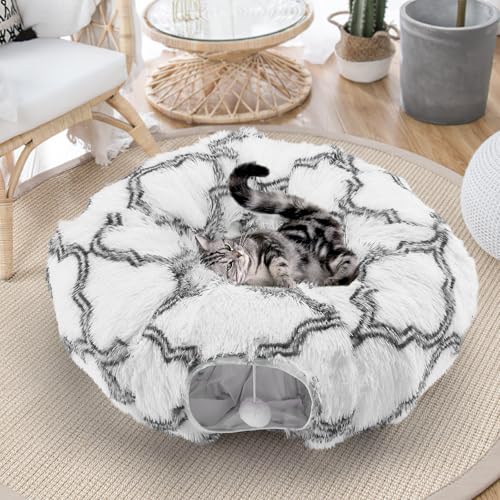 Iptienda Katzentunnel, Katzenspielzeug schlafplätze & möbel für Katzen Katzenhöhle, Katzentunnel Große Katzen mit Plüsch Katze Bett Langlebig und leicht zu reinigen mit Grauen Mustern Iptienda Katzentunnel, Katzenspielzeug schlafplätze & möbel für Katzen Katzenhöhle, Katzentunnel Große Katzen mit Plüsch Katze Bett Langlebig und leicht zu reinigen mit Grauen Mustern von Iptienda
