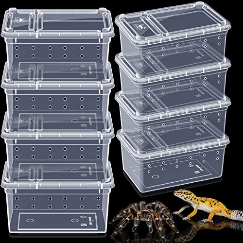 Irenare Reptilien-Futterbox für Reptilien, transparent, für kleine Haustiere, Kunststoff, Reptilien-Terrarium, tragbar, Tarantel-Gehäuse, Schlangenkäfig, Zuchtbox für Bartagen, 15x9x6 cm, 8 Stück von Irenare