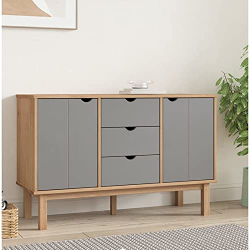ShGaxin Sideboard OTTA Braun&Grau 113,5x43x73 cm Massivholz Kiefer, Kommode Schlafzimmer, Kommoden & Sideboards, Wohnzimmerschrank, Flur Kommode, Zimmer Möbel - 348592 von Irfora