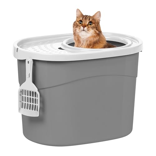 IRIS USA Große einfache runde Katzentoilette mit Schaufel, Gebogene Katzentoilette mit Streu, Partikelauffangabdeckung und Sichtschutzwänden, Grau/Weiß IRIS USA Große einfache runde Katzentoilette mit Schaufel, Gebogene Katzentoilette mit Streu, Partikelauffangabdeckung und Sichtschutzwänden, Grau/Weiß von Iris Ohyama