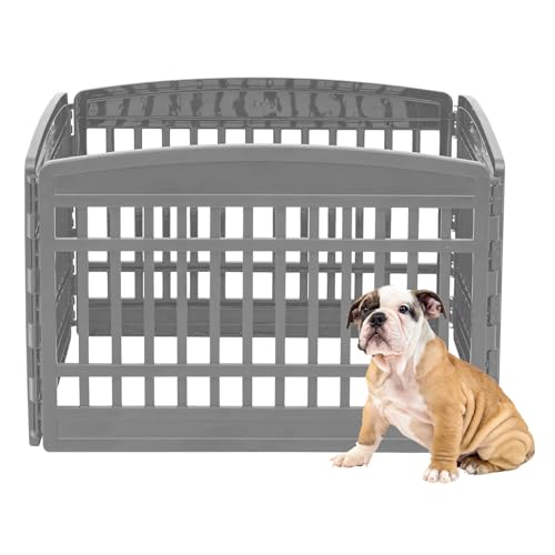 Iris Ohyama Welpenauslauf mit 4 Paneelen, H60cm, Grau, Katzengehege, Hundebox, Hundegitter, Für Outdoor, Indoor, Welpenlaufstall, Hundezaun, Welpenzaun, Laufstall Hund, CI-604E Panel von Iris Ohyama