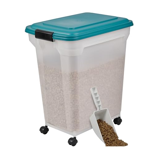Iris Ohyama Hundefutter Aufbewahrung mit Rollen, 45L/15kg, Blau, Luftdichte Futterbox, Trockenfutter, Futterbehälter, Für Hunde, Katzen, Tierfutterbehälter, Schaufel, BPA-frei, Futtertonne, ATS-L von Iris Ohyama