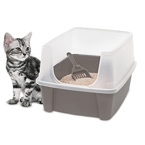 Iris Ohyama Katzenklo mit Schaufel, bis 7 kg, Taupe, offen, ohne Deckel, Katzentoilette, hoher abnehmbarer Rand, Für große Katzen, Kätzchen, Toilet, xxl Toilette, BPA-frei, Cat Litter Box, CLH-12 von Iris Ohyama
