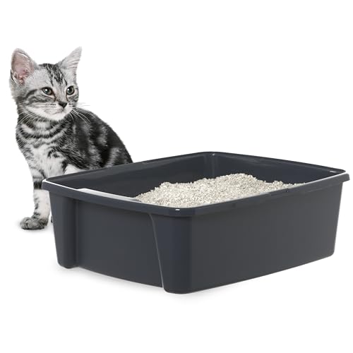 Iris Ohyama, Katzentoilette für Katzen, leicht zu reinigen, Kunststoff (PP) ohne BPA, L 38 x T 48,5 x H 15 cm, Cat Litter Tray, grau von Iris Ohyama