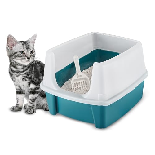 Iris Ohyama Katzenklo mit Schaufel, bis 7 kg, Blau, offen, ohne Deckel, Katzentoilette, hoher Abnehmbarer Rand, Für große Katzen, Kätzchen, Toilet, XXL Toilette, BPA-frei, Cat Litter Box, CLH-12 von Iris Ohyama