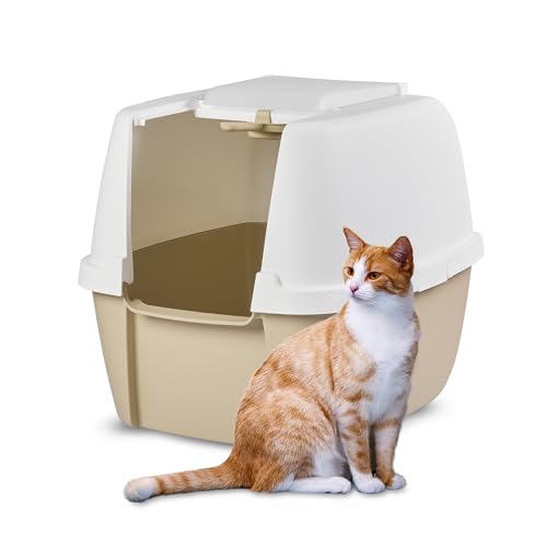 Iris Ohyama Katzenklo mit Schaufel, bis 8 kg, Weiß/Beige, mit Deckel, Katzentoilette, Abnehmbarer Rand, Für große Katzen, Kätzchen, geschlossen, XXL Toilette, BPA-frei, Cat Litter Box, CLH-17J von Iris Ohyama