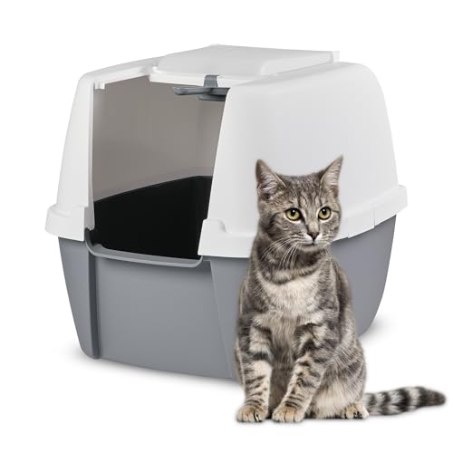 Iris Ohyama Katzenklo mit Schaufel, bis 8 kg, Weiß/Grau, mit Deckel, Katzentoilette, Abnehmbarer Rand, Für große Katzen, Kätzchen, geschlossen, XXL Toilette, BPA-frei, Cat Litter Box, CLH-17J von Iris Ohyama