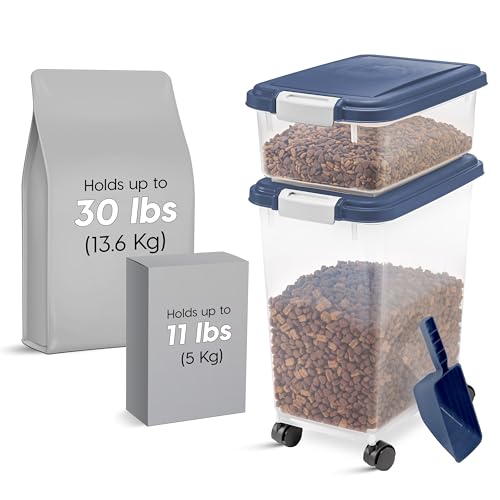 Iris Ohyama Katzenfutter Aufbewahrung mit Rollen, 30L+10L, Blau, Luftdichte Futterbox, Trockenfutter, Futterbehälter, Für Hunde, Katzen, Tierfutterbehälter, Schaufel, BPA-frei, Futtertonne, von Iris Ohyama