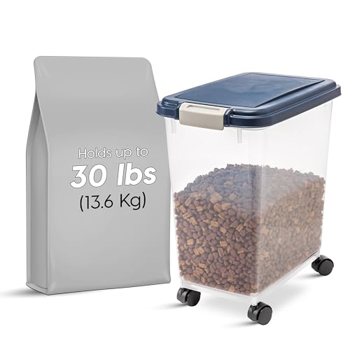 Iris Ohyama Katzenfutter Aufbewahrung mit Rollen, 30L/11kg, Graublau, Luftdichte Futterbox, Trockenfutter, Futterbehälter, Für Hunde, Katzen, Tierfutterbehälter, BPA-frei, Futtertonne, MP-8 von Iris Ohyama