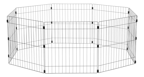 Iris Ohyama, Laufstall, Freilaufgehege, Hundehütte, Hundezwinger, Käfig für Hunde, Katzen, Kaninchen, 1.7 m², 8 Paneele /B60 x H60 cm, WPC-24, Schwarz von Iris Ohyama