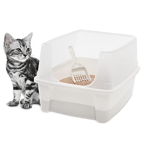 Iris Ohyama Katzenklo mit Schaufel, bis 7 kg, Weiß, offen, ohne Deckel, Katzentoilette, hoher abnehmbarer Rand, Für große Katzen, Kätzchen, Toilet, xxl Toilette, BPA-frei, Cat Litter Box, CLH-12 von Iris Ohyama