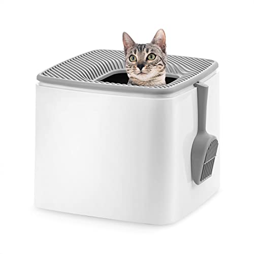 Iris Ohyama Geschlossene Katzentoilette mit Schaufel, Hygienebox mit Abnehmbarem Deckel, Spritzschutz, Leicht zu Reinigen, BPA-frei, Für Katzen, Kätzchen, Kaninchen, Weiß - PRCL-SQ von Iris Ohyama