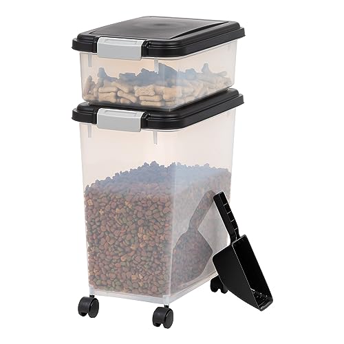 Iris Ohyama Katzenfutter Aufbewahrung mit Rollen, 30+10L, Schwarz, Luftdichte Futterbox, Trockenfutter, Futterbehälter, Für Hunde, Katzen, Tierfutterbehälter, Schaufel, BPA-frei, Futtertonne, von Iris Ohyama