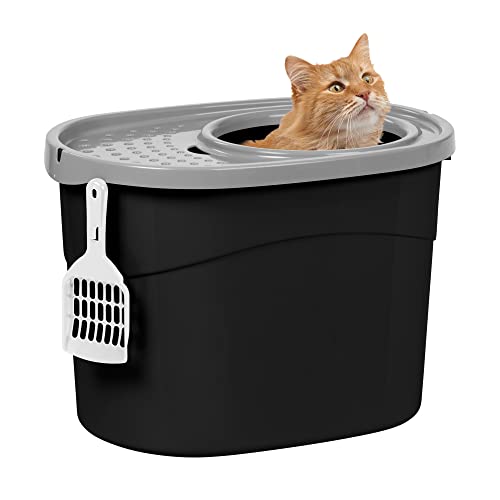 Iris Ohyama Katzenklo mit Schaufel, bis 7 kg, Schwarz/Grau, mit Deckel, Katzentoilette, leicht reinigen, Für große Katzen, Kätzchen, geschlossen, XXL Toilette, BPA-frei, Cat Litter Box, TECL-20 von Iris Ohyama