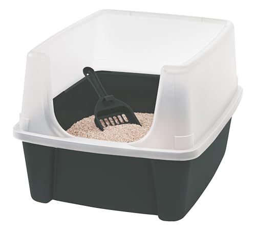 Iris Ohyama Katzenklo mit Schaufel, bis 7 kg, Grau, offen, ohne Deckel, Katzentoilette, hoher Abnehmbarer Rand, Für große Katzen, Kätzchen, Toilet, XXL Toilette, BPA-frei, Cat Litter Box, CLH-12 von Iris Ohyama