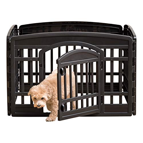 Iris USA Laufstall mit Tür, 61 cm, 4 Paneele, Laufstall für Welpen, kleine Hunde, hält Haustiere sicher, einfache Montage, einfache Lagerung, anpassbare, rutschfeste Gummifüße, Schwarz von Iris Ohyama