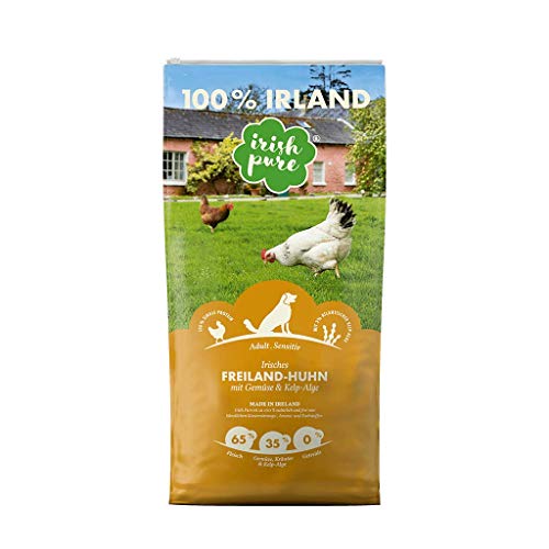 Irish Pure Trockenfutter Adult | 12kg | Freiland-Huhn mit Kelp-Alge & Gemüse | Hoher Fleischanteil | Getreidefrei | Sensitiv | Hundetrockenfutter | Hundefutter für alle Rassen von Irish Pure