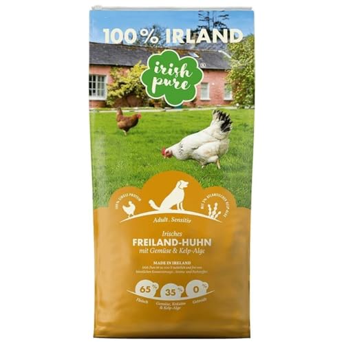 Irish Pure Trockenfutter Adult | 12kg | Freiland-Huhn mit Kelp-Alge & Gemüse | Hoher Fleischanteil | Getreidefrei | Sensitiv | Hundetrockenfutter | Hundefutter für alle Rassen von Irish Pure