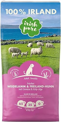 Irish Pure Trockenfutter Adult | 1,5kg | Weidelamm & Freiland-Huhn mit Kelp-Alge | Hoher Fleischanteil | Getreidefrei | Sensitiv | Hundetrockenfutter | Hundefutter für alle Rassen von Irish Pure