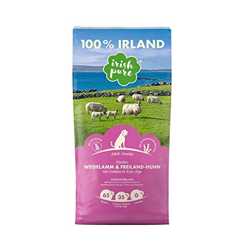 Irish Pure Trockenfutter Adult | 12kg | Weidelamm & Freiland-Huhn mit Kelp-Alge | Hoher Fleischanteil | Getreidefrei | Sensitiv | Hundetrockenfutter | Hundefutter für alle Rassen von Irish Pure