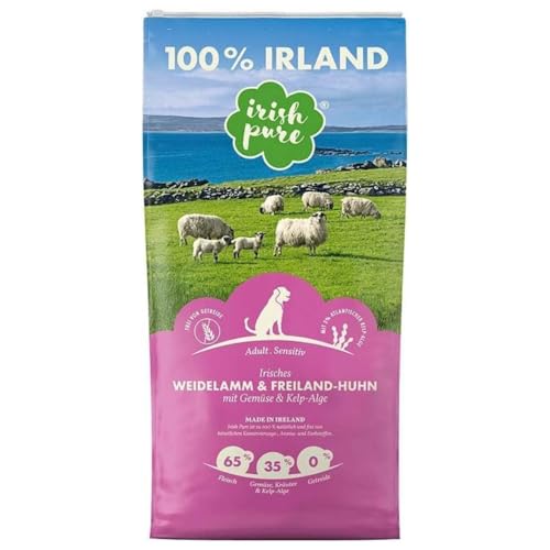 Irish Pure Trockenfutter Adult | 12kg | Weidelamm & Freiland-Huhn mit Kelp-Alge | Hoher Fleischanteil | Getreidefrei | Sensitiv | Hundetrockenfutter | Hundefutter für alle Rassen von Irish Pure