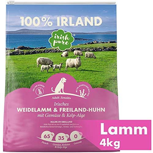 Irish Pure Trockenfutter Adult | 4kg | Weidelamm & Freiland-Huhn mit Kelp-Alge | Hoher Fleischanteil | Getreidefrei | Sensitiv | Hundetrockenfutter | Hundefutter für alle Rassen von Irish Pure