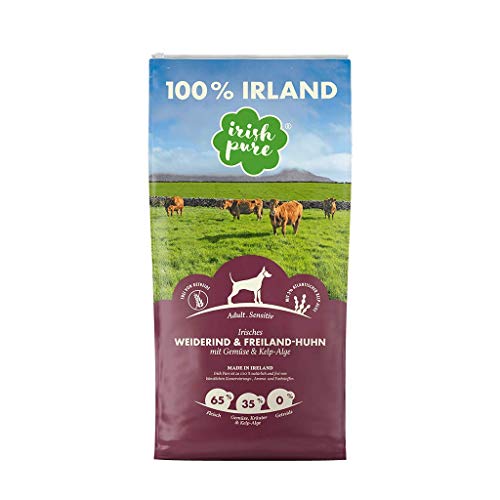 Irish Pure Trockenfutter Adult | 12kg | Weiderind & Freiland-Huhn mit Kelp-Alge | Hoher Fleischanteil | Getreidefrei | Sensitiv | Hundetrockenfutter | Hundefutter für alle Rassen von Irish Pure