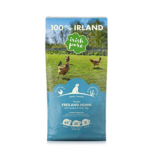 Irish Pure Welpenfutter Trockenfutter | 1.5kg | Freiland-Huhn mit Kelp-Alge & Gemüse | Junior | Hoher Fleischanteil | Getreidefrei | Sensitiv | Hundetrockenfutter | Für alle Rassen von Irish Pure